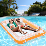Inflatable Adult Sun Lounger Float 80 x 58 Inch Pool & Lake Air Mattress with Pillow, Dual Cup Holders, Heavy Duty Floating Raft for Beach, Pool & Summer Water Parties