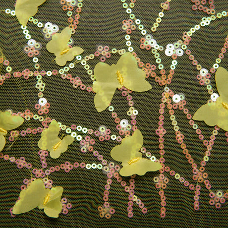 1 Yard Embroidered Tulle Lace Fabric with 3D Butterfly Appliqué 52? Wide Bridal