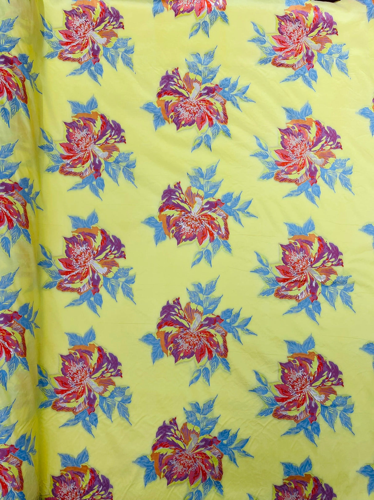 Multi Floral Color Jacquard Satin Fabric - Multi Floral Pattern, 58" Width (1 Yard)