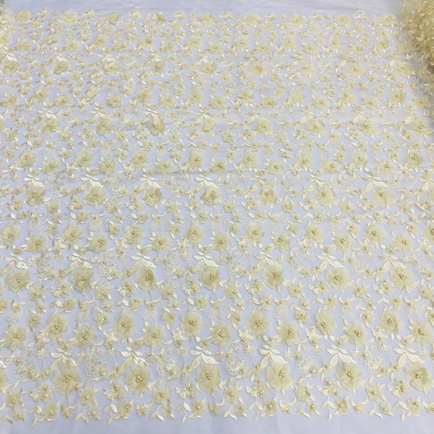 Beaded 3D Floral Lace Fabric