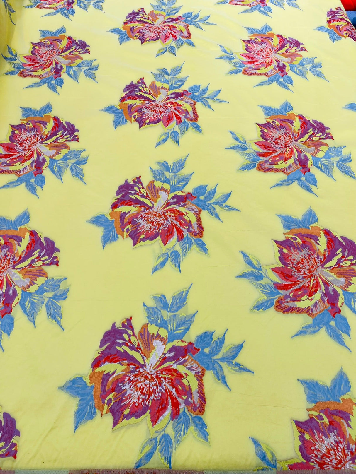 Multi Floral Color Jacquard Satin Fabric - Multi Floral Pattern, 58" Width (1 Yard)