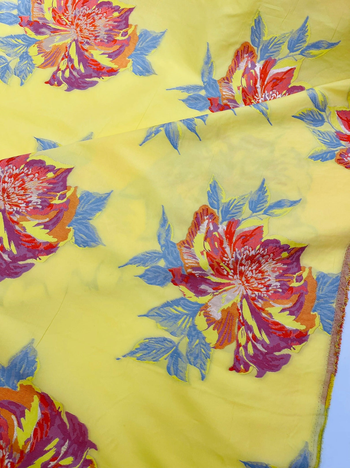 Multi Floral Color Jacquard Satin Fabric - Multi Floral Pattern, 58" Width (1 Yard)