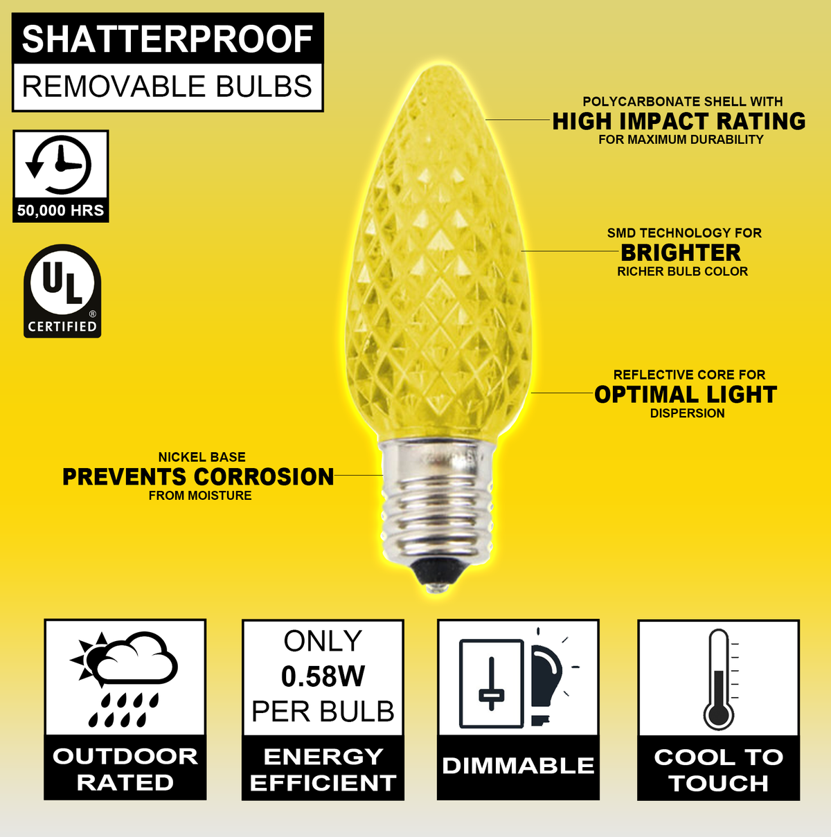 C9 Wonderful LED SMD Bulb (25 bulbs/bag) - Faceted, Yellow