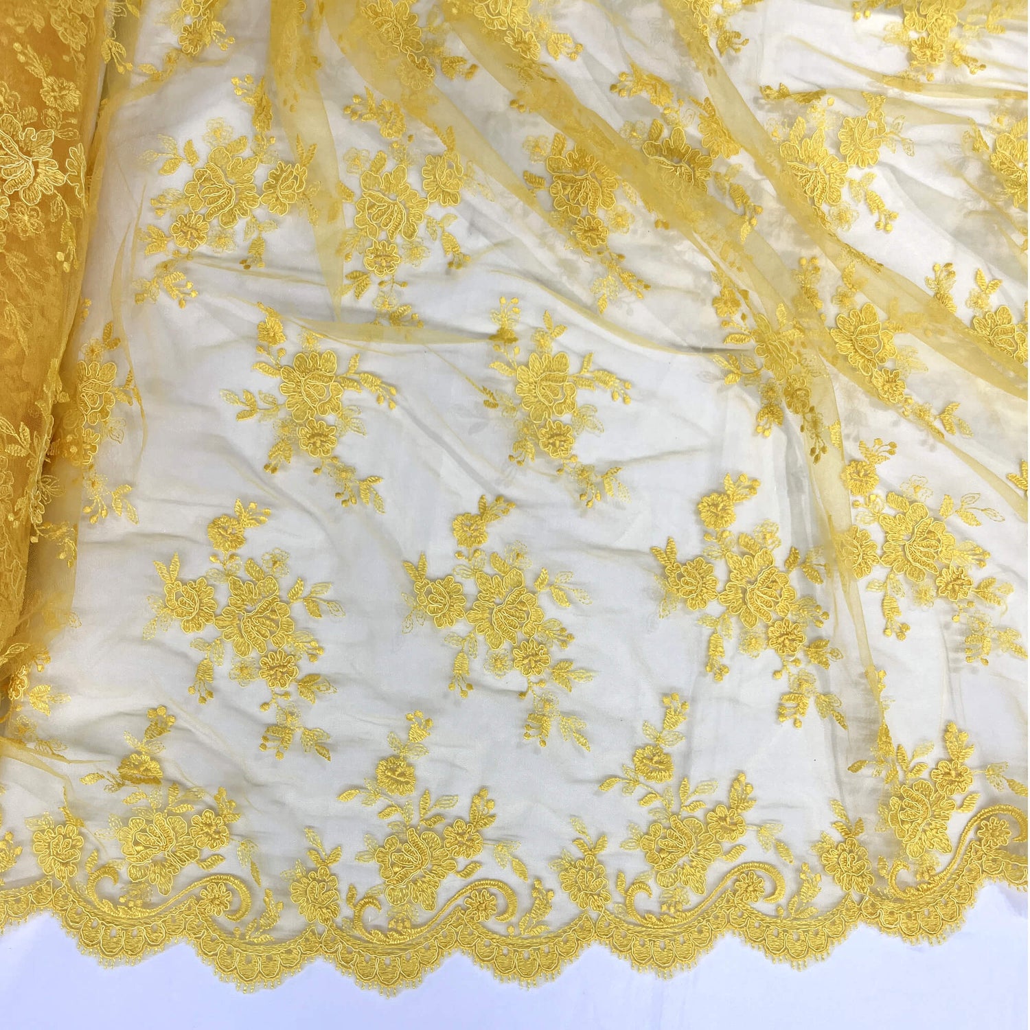 Corded Bridal Lace Fabric on Polyester Net Mesh
