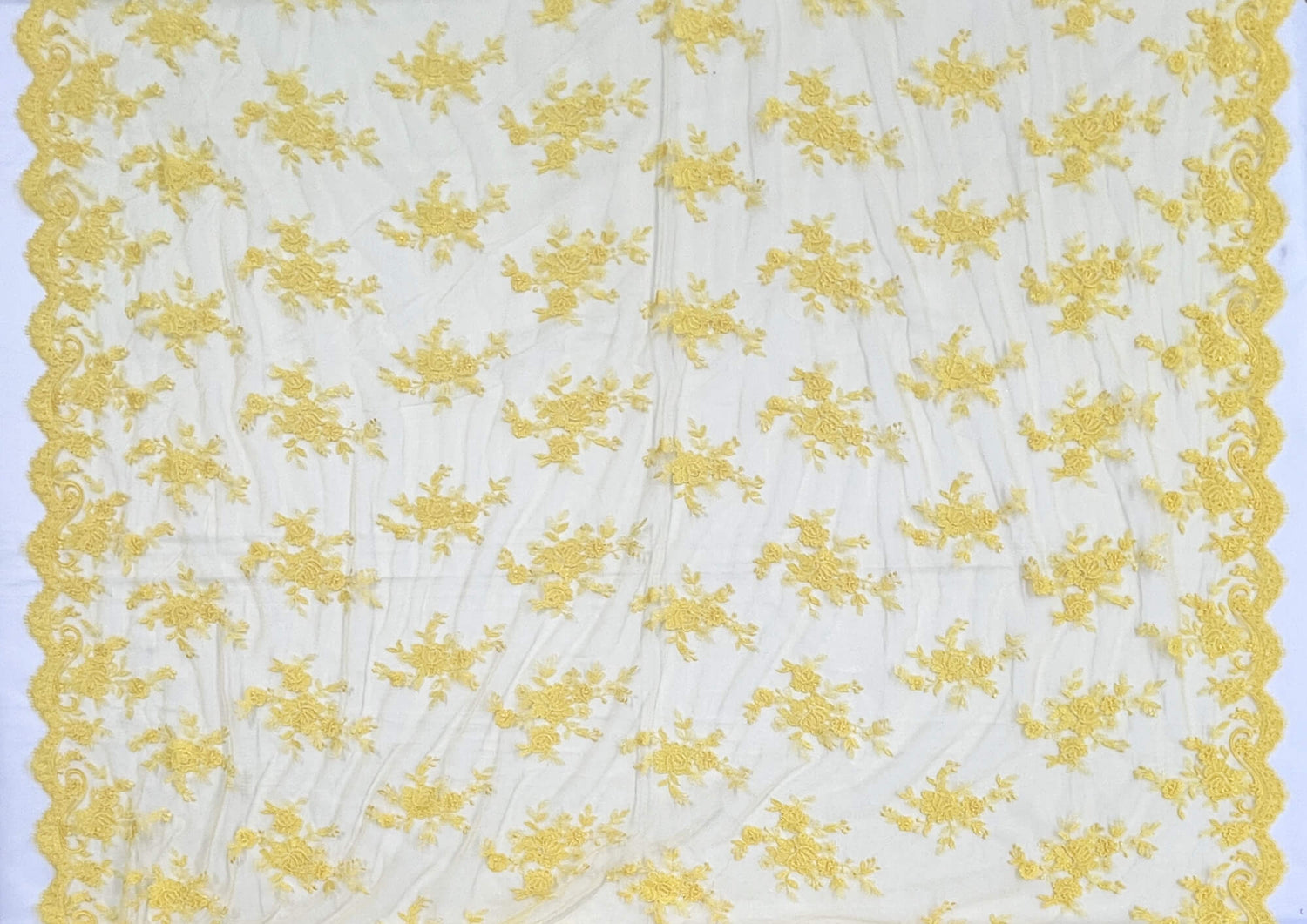 Corded Bridal Lace Fabric on Polyester Net Mesh