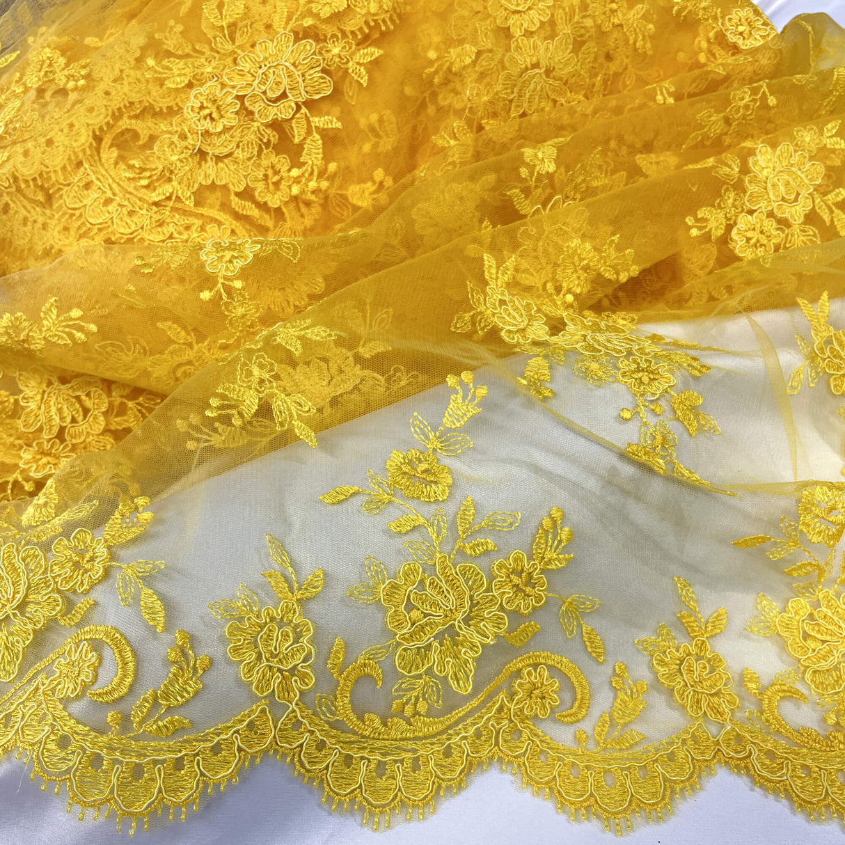Corded Bridal Lace Fabric on Polyester Net Mesh