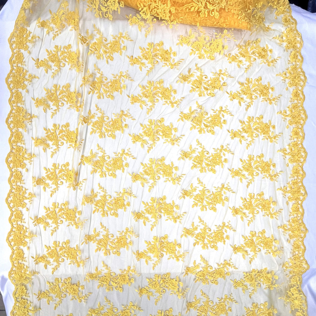 Corded Floral Lace Fabric Ivory