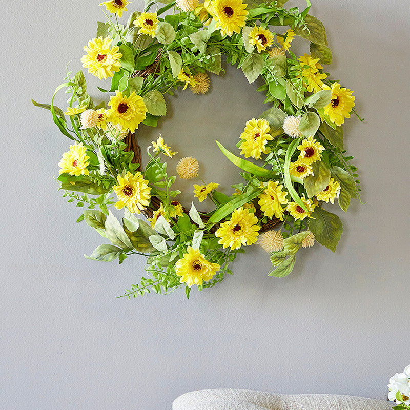 24 Inch Yellow Mixed Gerbera Daisy Wreath Decorative Spring Summer Floral Door Wall Wreath
