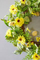 24 Inch Yellow Mixed Gerbera Daisy Wreath Decorative Spring Summer Floral Door Wall Wreath