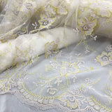 1 Yard Embroidered Lace Fabric on Polyester Net Mesh Ivory Silver for Bridal and Evening Gowns – 51"