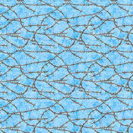 Cotton Fabric Yippie Ki Yay! Barbed Wire Light Blue 44/45"