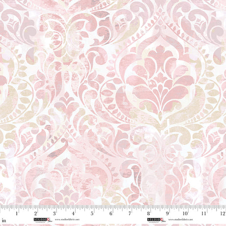 Cotton Damask Wideback Fabric in Blush, 118"