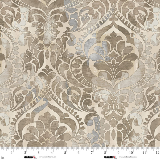 Cotton Damask Fabric Sepia Brown/Cream 118" Wideback