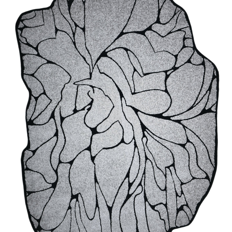 Z322A POL807 Polyester Area Rug - Silver-Toned With Bold Irregular Black Geometric Detailing, Black, 5' 3" X 7' 6" (1 Rug)