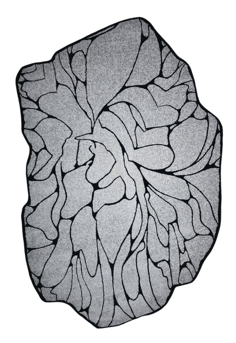 Z322A POL807 Polyester Area Rug - Silver-Toned With Bold Irregular Black Geometric Detailing, Black, 5' 3" X 7' 6" (1 Rug)