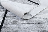 Z327A Polyester Area Rug - Silver-Toned With Charcoal Patterns And Bold Irregular Black Geometric Detailing, Black (5' 3" X 7' 6", 7' 9" X 10' 5")