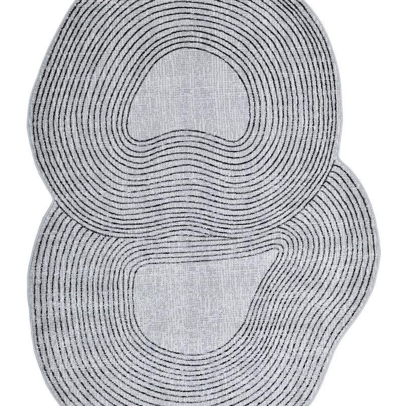 Z328A Polyester Fabric - Cream Sheen Rug With Black, Copper & Silver Touches, Novelty Cut Design (1 Unit)