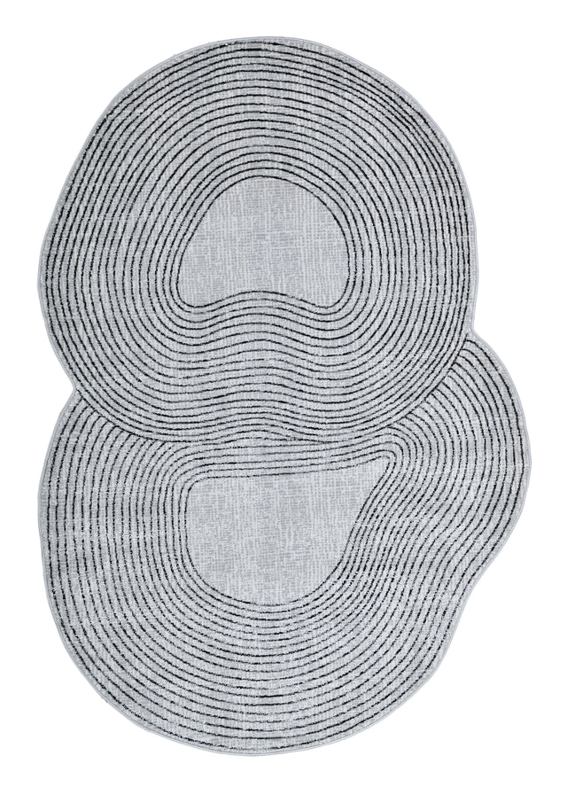 Z328A Polyester Fabric - Cream Sheen Rug With Black, Copper & Silver Touches, Novelty Cut Design (1 Unit)