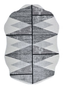 Z327A Polyester Area Rug - Silver-Toned With Charcoal Patterns And Bold Irregular Black Geometric Detailing, Black (5' 3" X 7' 6", 7' 9" X 10' 5")