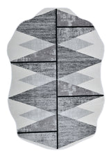Z327A Polyester Area Rug - Silver-Toned With Charcoal Patterns And Bold Irregular Black Geometric Detailing, Black (5' 3" X 7' 6", 7' 9" X 10' 5")