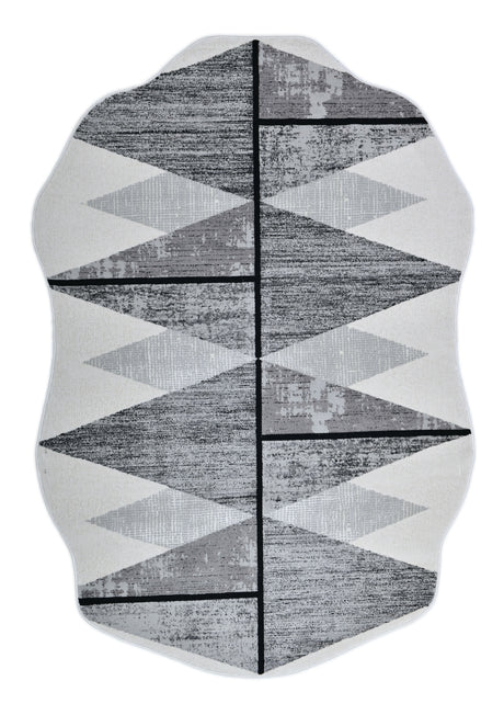 Z327A Polyester Area Rug - Silver-Toned With Charcoal Patterns And Bold Irregular Black Geometric Detailing, Black (5' 3" X 7' 6", 7' 9" X 10' 5")