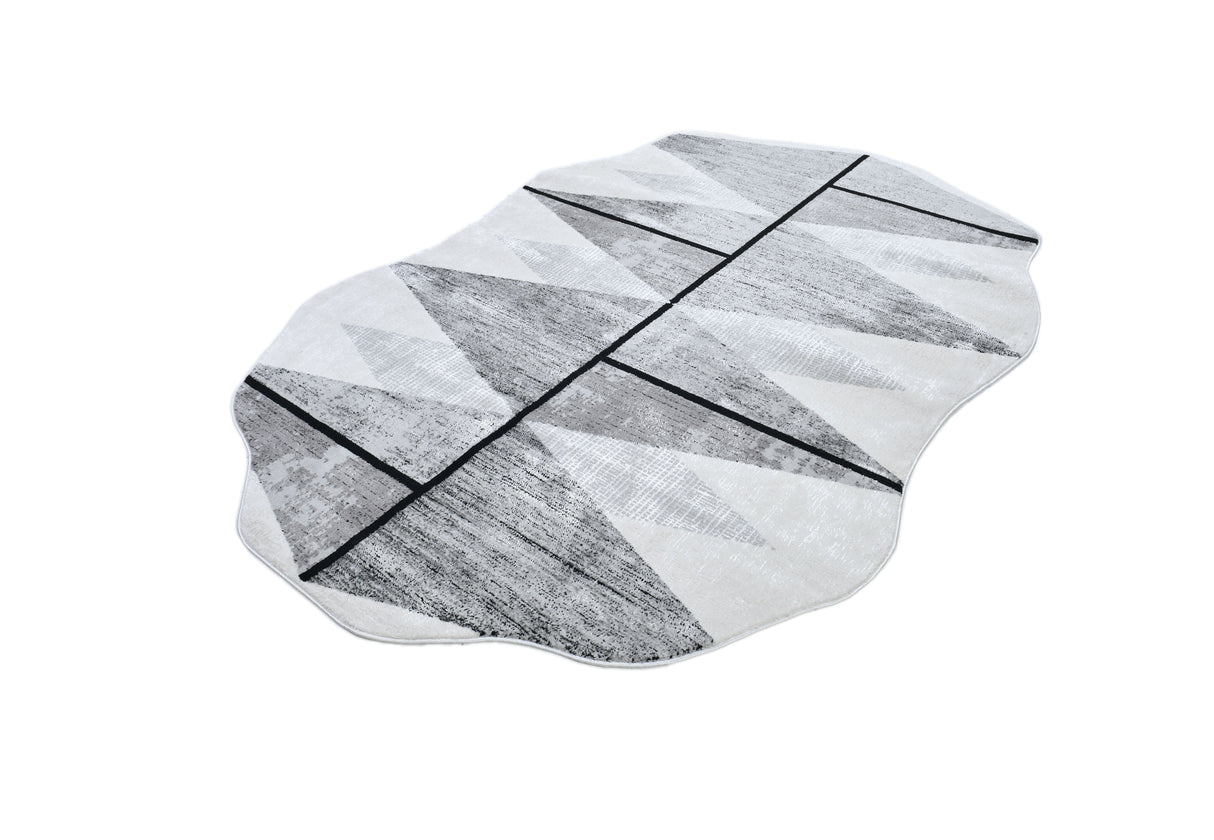 Z327A Polyester Area Rug - Silver-Toned With Charcoal Patterns And Bold Irregular Black Geometric Detailing, Black (5' 3" X 7' 6", 7' 9" X 10' 5")