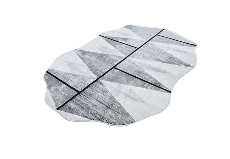 Z327A Polyester Area Rug - Silver-Toned With Charcoal Patterns And Bold Irregular Black Geometric Detailing, Black (5' 3" X 7' 6", 7' 9" X 10' 5")