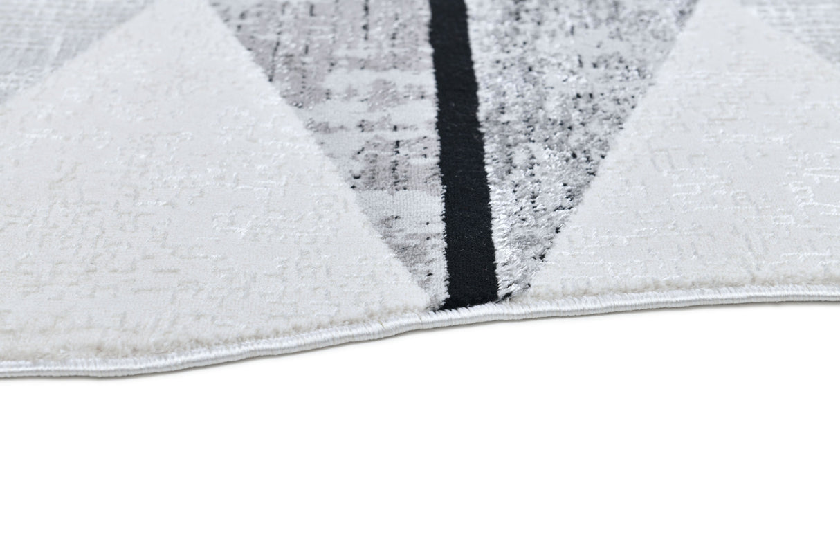 Z327A Polyester Area Rug - Silver-Toned With Charcoal Patterns And Bold Irregular Black Geometric Detailing, Black (5' 3" X 7' 6", 7' 9" X 10' 5")