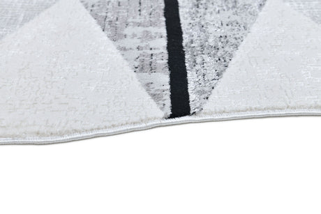 Z327A Polyester Area Rug - Silver-Toned With Charcoal Patterns And Bold Irregular Black Geometric Detailing, Black (5' 3" X 7' 6", 7' 9" X 10' 5")