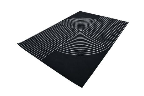 Z330B Polyester Fabric - Black White Geometric Circle Design, Soft Touch (1 Rug)