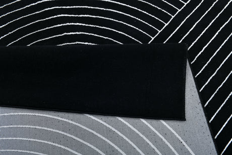Z330B Polyester Fabric - Black White Geometric Circle Design, Soft Touch (1 Rug)