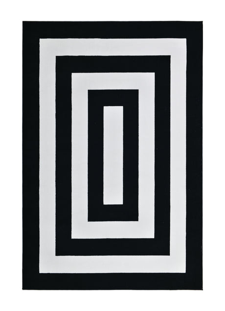 Z341A Polyester Fabric - Black & White Geometric Square Area Rug, Soft Texture, Modern Design, 5' 3" X 7' 6" (1 Piece)