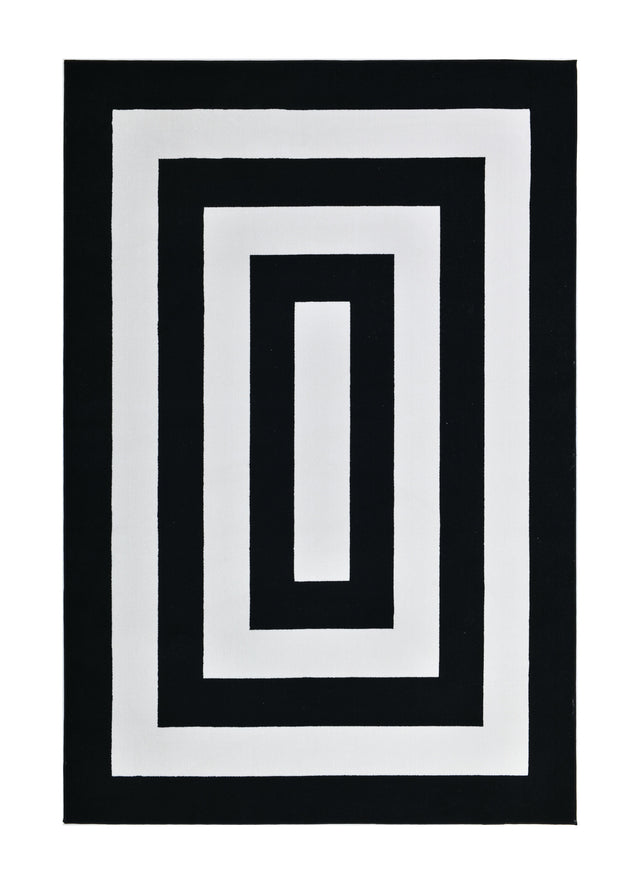 Z341A Polyester Fabric - Black & White Geometric Square Area Rug, Soft Texture, Modern Design, 5' 3" X 7' 6" (1 Piece)