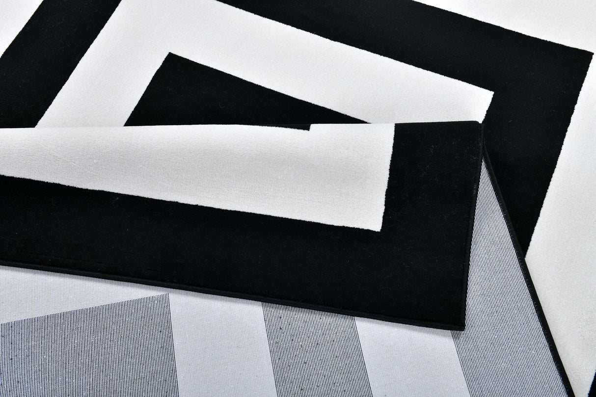 Z341A Polyester Fabric - Black & White Geometric Square Area Rug, Soft Texture, Modern Design, 5' 3" X 7' 6" (1 Piece)