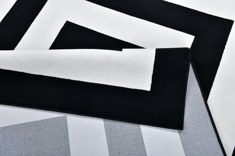 Z341A Polyester Fabric - Black & White Geometric Square Area Rug, Soft Texture, Modern Design, 5' 3" X 7' 6" (1 Piece)