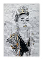 Crowned Frida Kahlo Polyester Fabric - Light Grey, Black With A Touch Of Gold, 6' 5" X 9' (1 Piece)