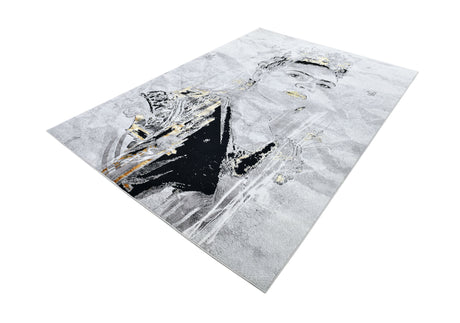 Crowned Frida Kahlo Polyester Fabric - Light Grey, Black With A Touch Of Gold, 6' 5" X 9' (1 Piece)