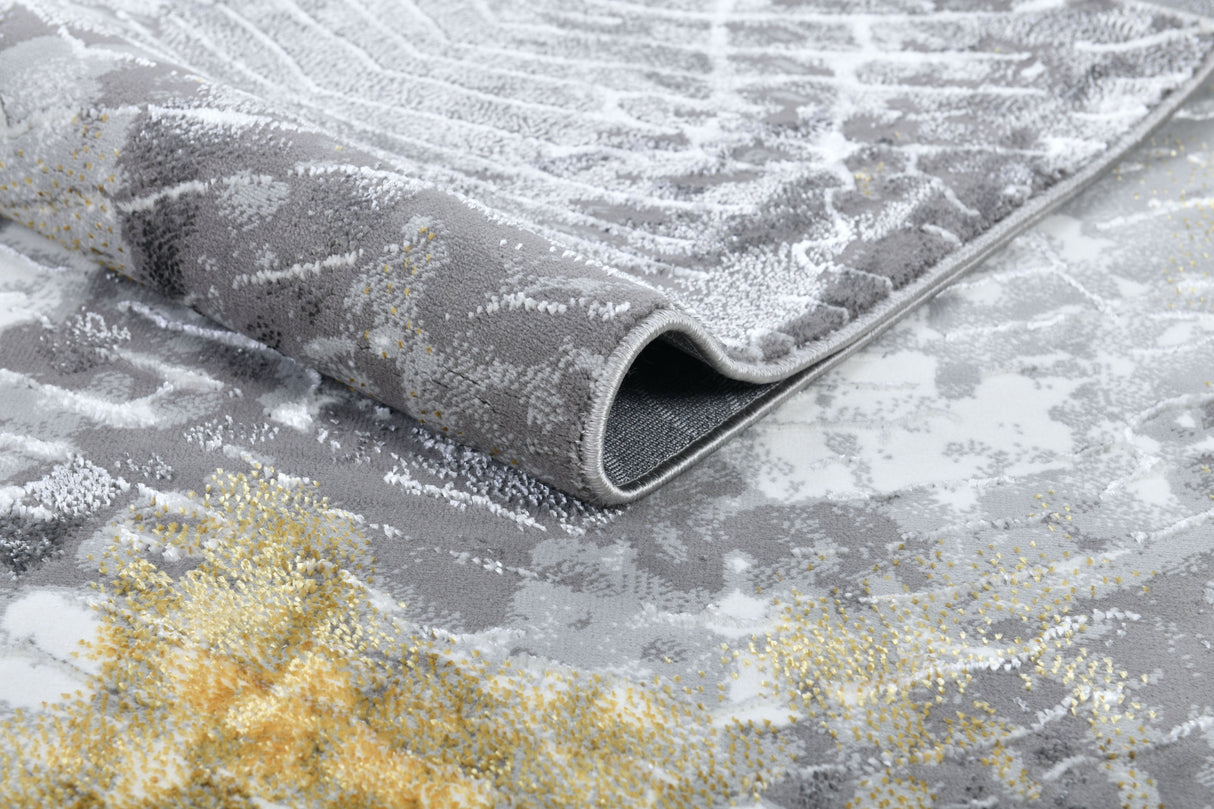 Z405A POL815 Polyester Fabric - Light Grey, Silver White, Subtle Gold Accents, Area Rug (1 Piece)