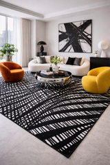 Modern Lustre Grid Polyester Fabric - Black And Silver Tones, Grid Pattern, 5' 3" X 7' 6", 7' 9" X 10' 5", 10' X 13' (1 Unit)