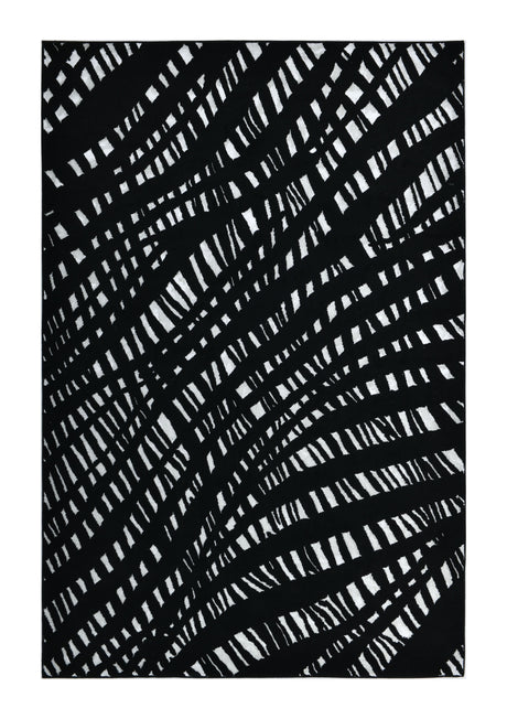 Modern Lustre Grid Polyester Fabric - Black And Silver Tones, Grid Pattern, 5' 3" X 7' 6", 7' 9" X 10' 5", 10' X 13' (1 Unit)