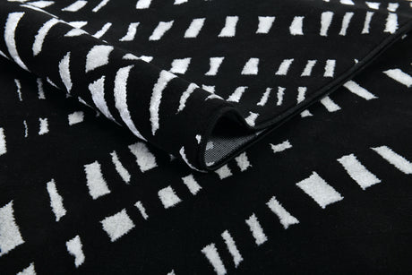 Modern Lustre Grid Polyester Fabric - Black And Silver Tones, Grid Pattern, 5' 3" X 7' 6", 7' 9" X 10' 5", 10' X 13' (1 Unit)