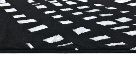 Modern Lustre Grid Polyester Fabric - Black And Silver Tones, Grid Pattern, 5' 3" X 7' 6", 7' 9" X 10' 5", 10' X 13' (1 Unit)