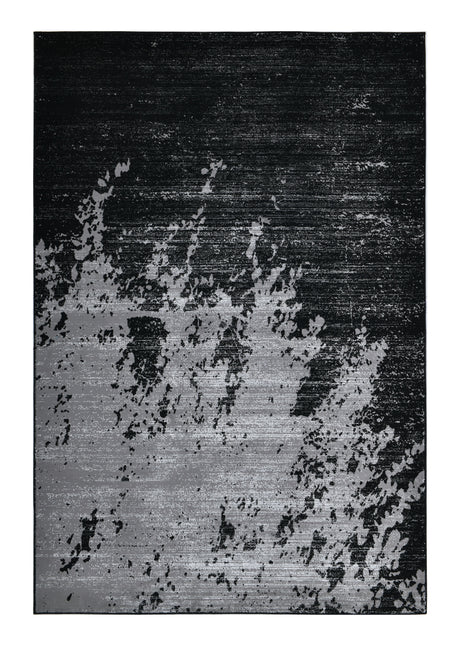 Z408A (POL821) Polyester Fabric - Abstract Design, Soft Black With Metallic Silver, Area Rug (1 Piece)