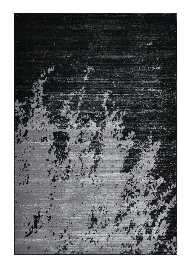 Z408A (POL821) Polyester Fabric - Abstract Design, Soft Black With Metallic Silver, Area Rug (1 Piece)