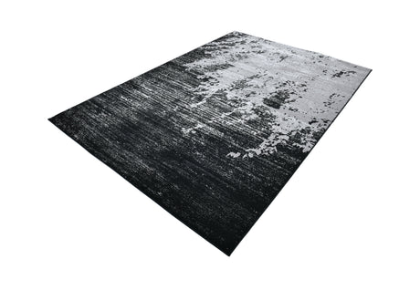 Z408A (POL821) Polyester Fabric - Abstract Design, Soft Black With Metallic Silver, Area Rug (1 Piece)