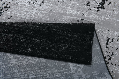 Z408A (POL821) Polyester Fabric - Abstract Design, Soft Black With Metallic Silver, Area Rug (1 Piece)