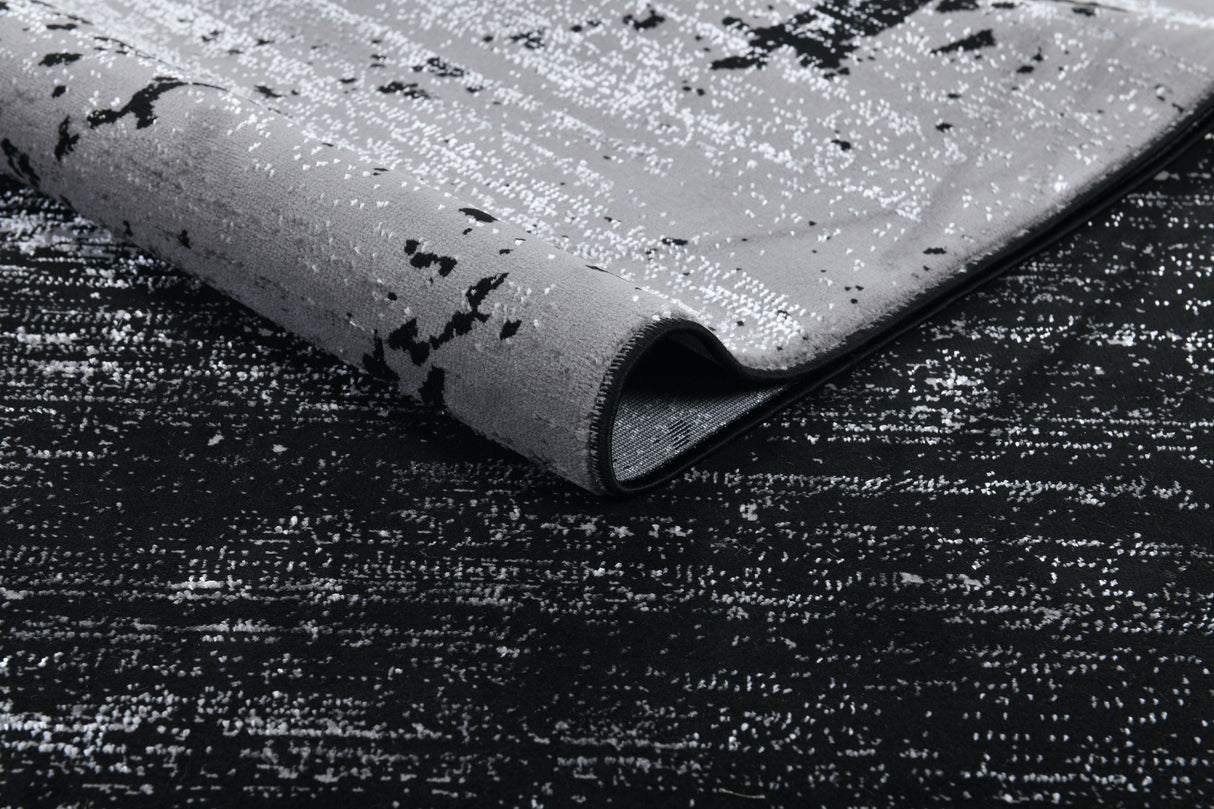 Z408A (POL821) Polyester Fabric - Abstract Design, Soft Black With Metallic Silver, Area Rug (1 Piece)