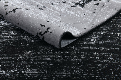 Z408A (POL821) Polyester Fabric - Abstract Design, Soft Black With Metallic Silver, Area Rug (1 Piece)