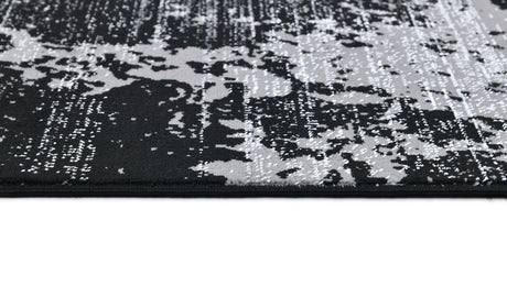 Z408A (POL821) Polyester Fabric - Abstract Design, Soft Black With Metallic Silver, Area Rug (1 Piece)