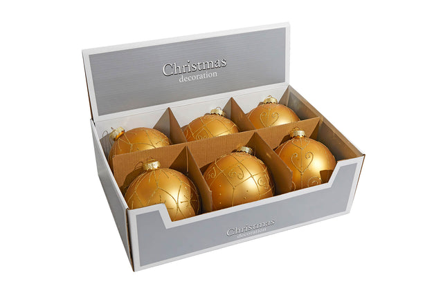 5" Gold Christmas Ball Ornaments - Set of 6